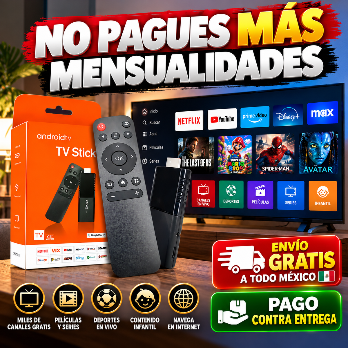 TV STICK: Convierte tu TV en Smart TV y disfruta de películas, series y canales en vivo. SIN MENSUALIDADES