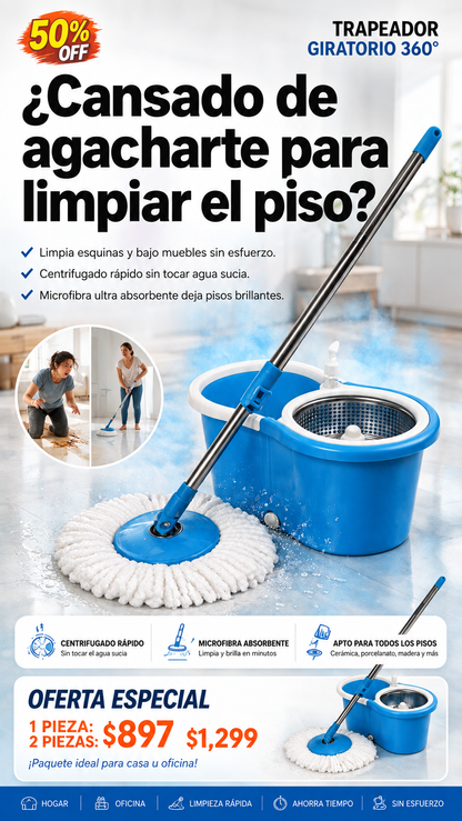 TRAPEADOR 360: Nunca mas maltrates tus manos y deja limpio todo sin esfuerzo.