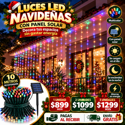 LUCES LED CON PANEL SOLAR: Más de 10 metros para decorar tu navidad