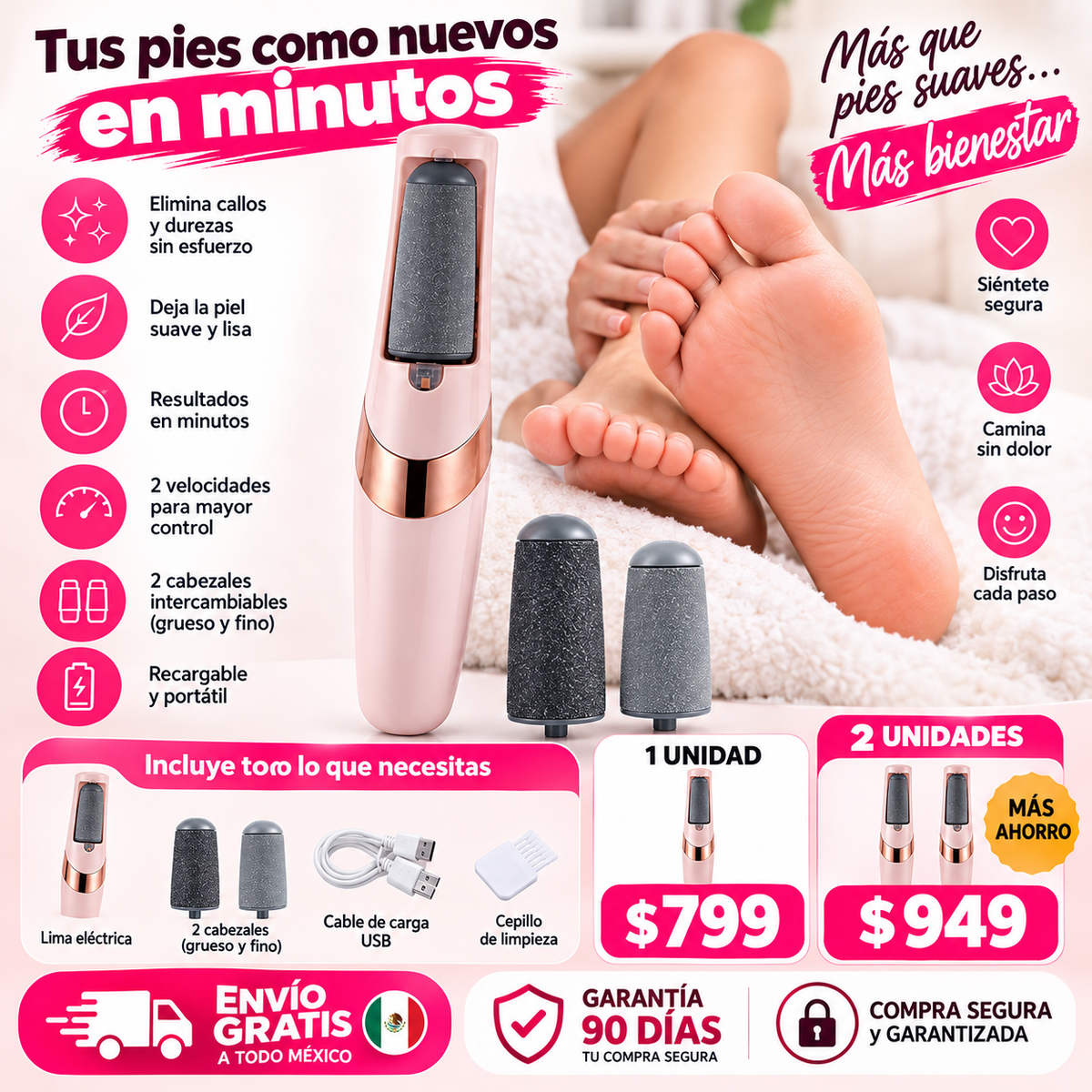 PediCare: Removedor Eléctrico Inalámbrico para Eliminar Callos y dejar pies suaves.