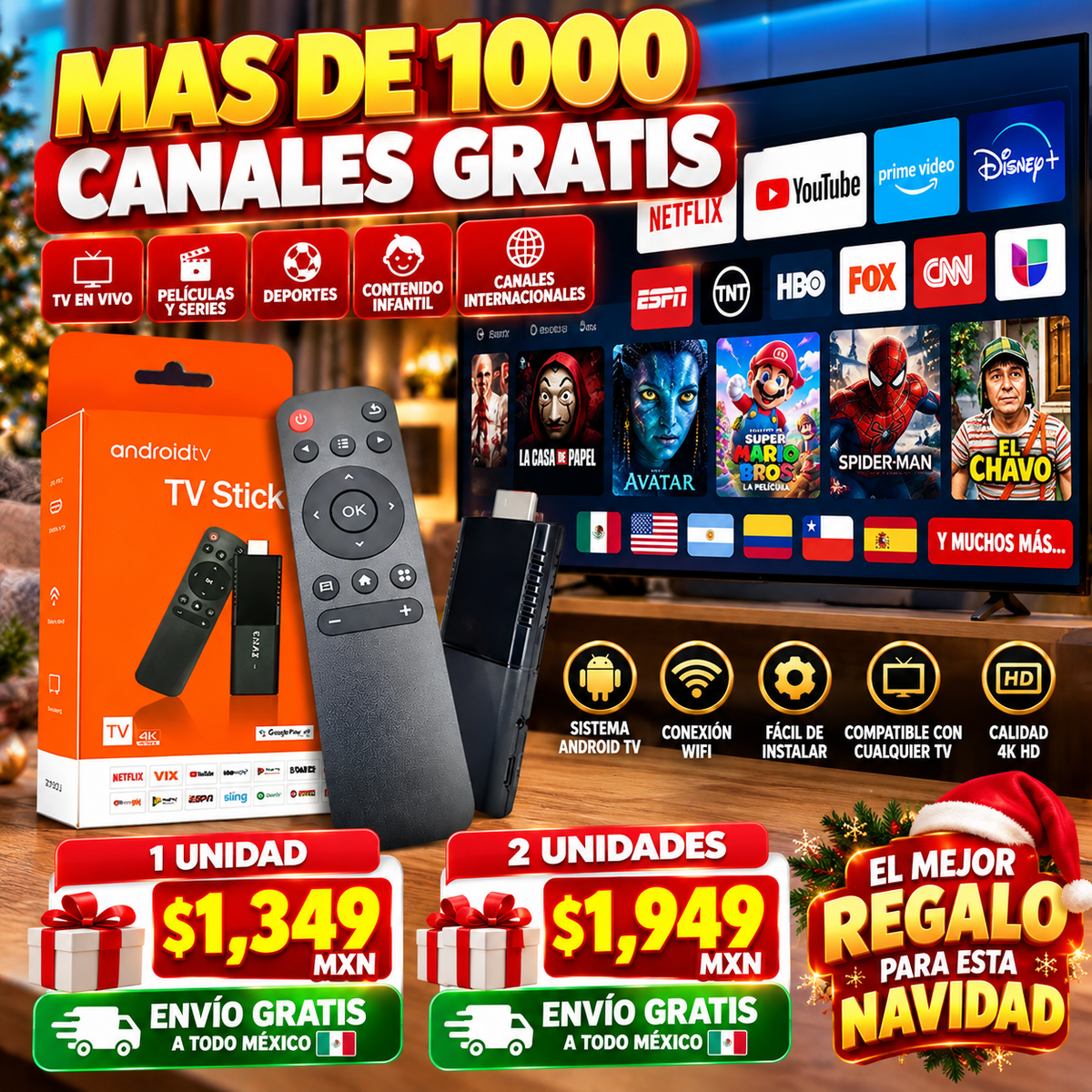TV STICK: Convierte tu TV en Smart TV y disfruta de películas, series y canales en vivo. SIN MENSUALIDADES