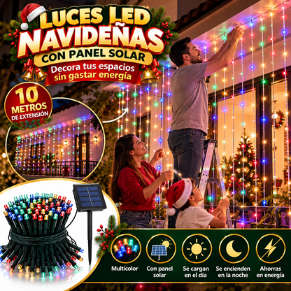 LUCES LED CON PANEL SOLAR: Más de 10 metros para decorar tu navidad