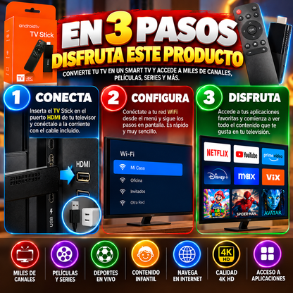 TV STICK: Convierte tu TV en Smart TV y disfruta de películas, series y canales en vivo. SIN MENSUALIDADES